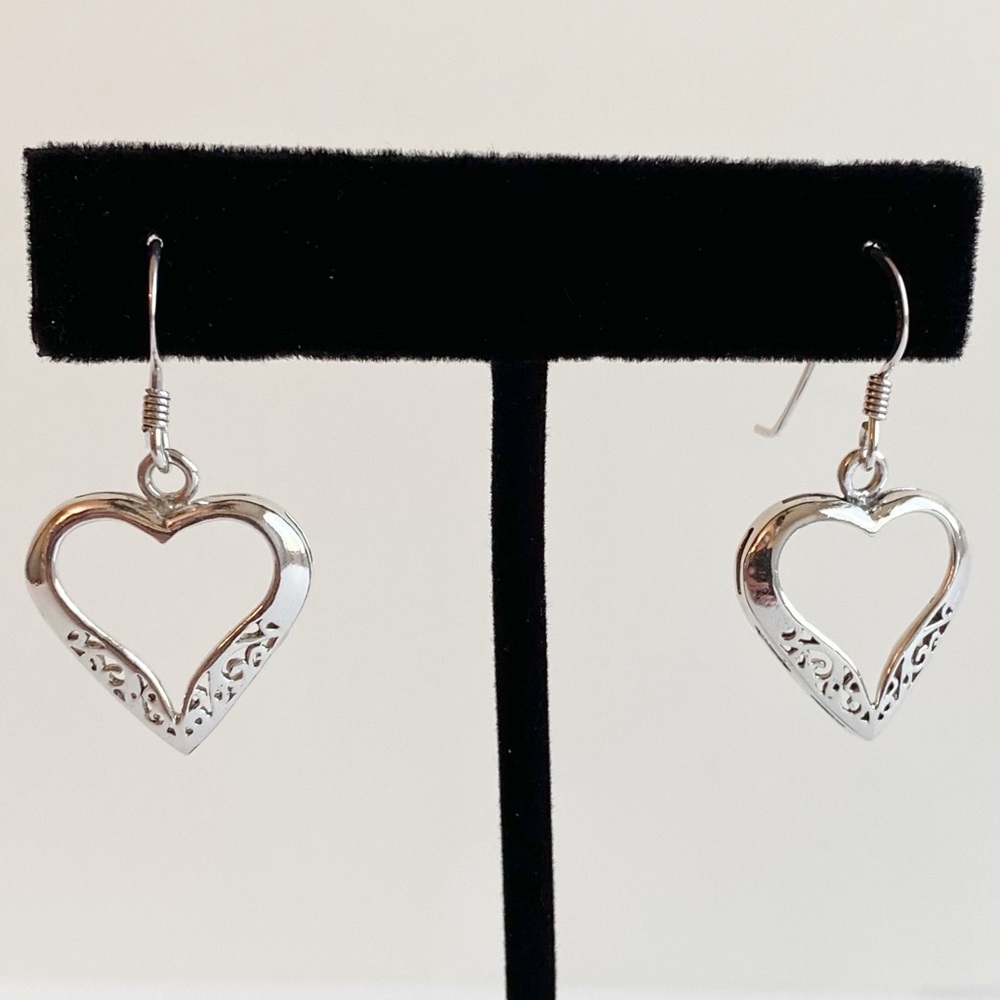 Sterling Silver Heart Pierced Dangle Earrings - Picture 2 of 8